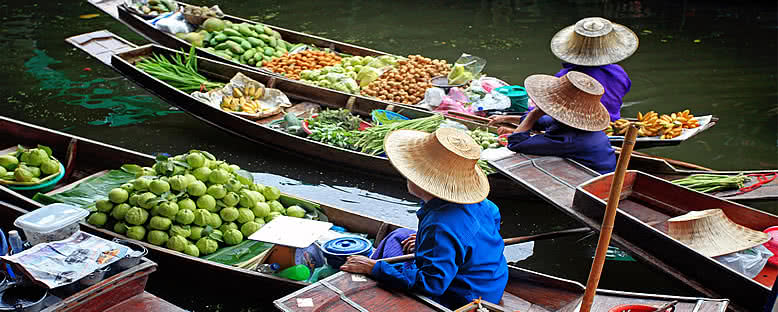 Yüzen Pazar ve Satıcılar - Bangkok